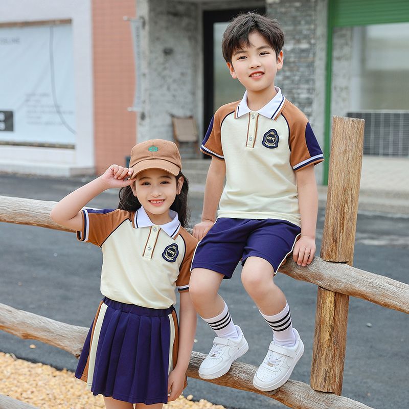 Summer pure cotton stripes matching and custom badge school uniform second -year class service