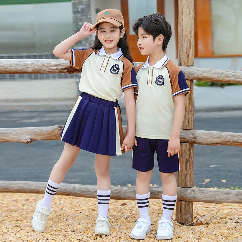 Summer pure cotton stripes matching and custom badge school uniform second -year class service