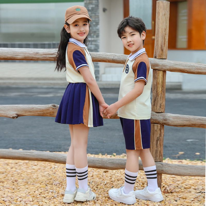 Summer pure cotton stripes matching and custom badge school uniform second -year class service