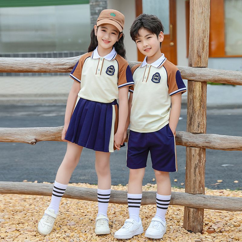 Summer pure cotton stripes matching and custom badge school uniform second -year class service