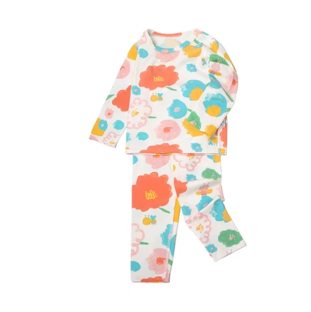 Autumn New Children's Clothing Baby Cotton Full Flower Pants Set Pajamas Home Furnishings loungewear set for 2-6 years child