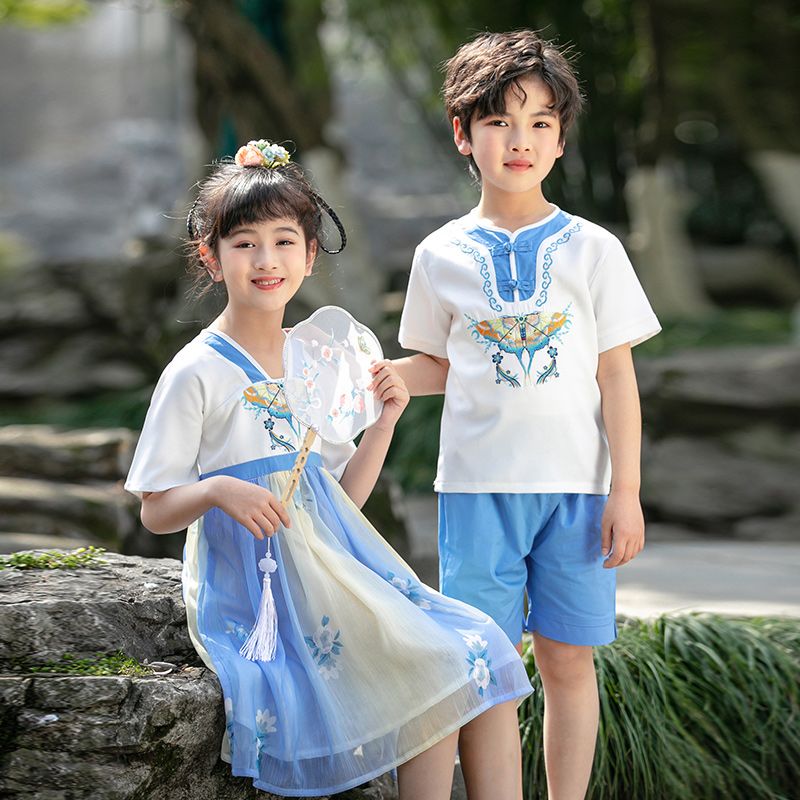 Children's ancient Hanfu Chinese -style national summer elementary school kindergarten short sleeves