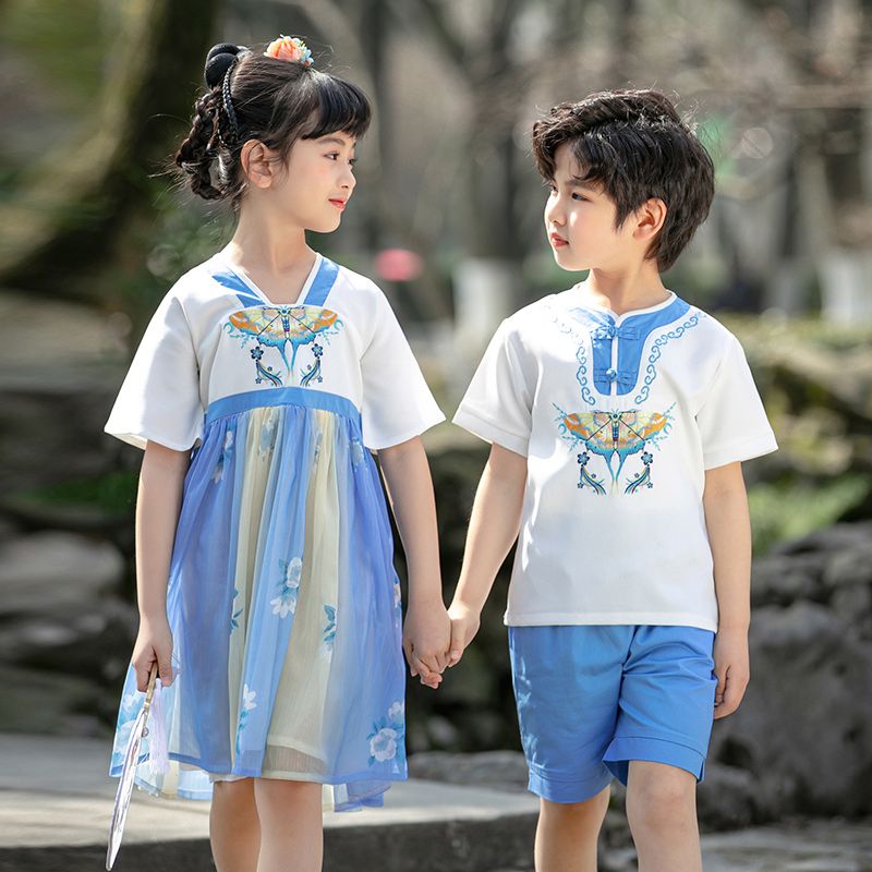 Children's ancient Hanfu Chinese -style national summer elementary school kindergarten short sleeves