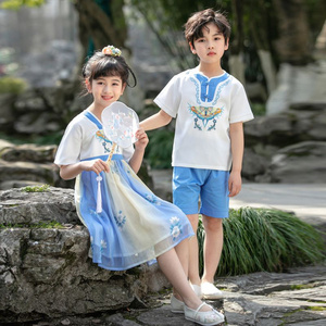 Children's ancient Hanfu Chinese -style national summer elementary school kindergarten short sleeves