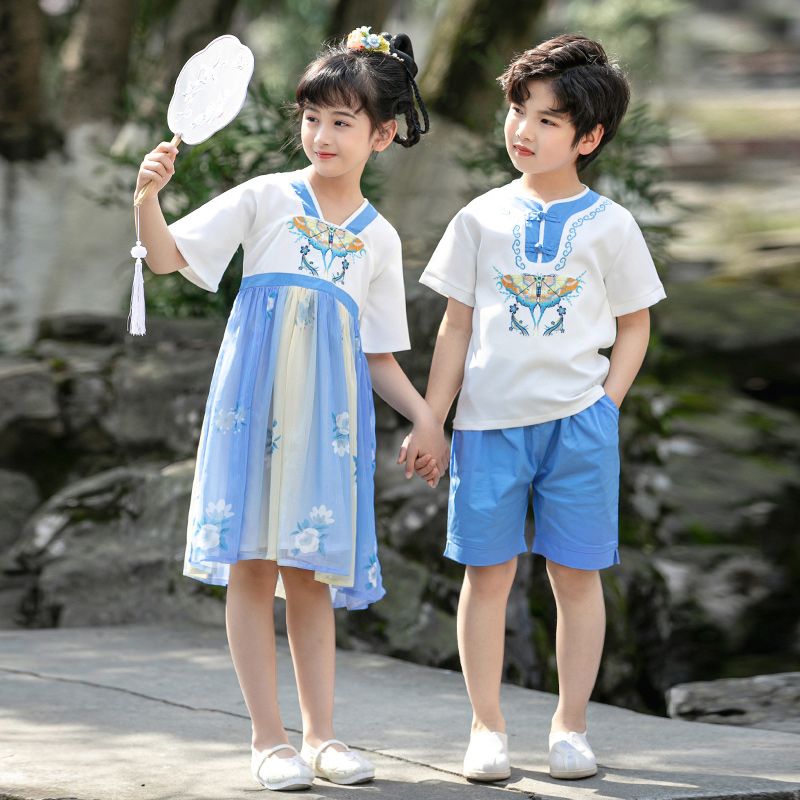 Children's ancient Hanfu Chinese -style national summer elementary school kindergarten short sleeves