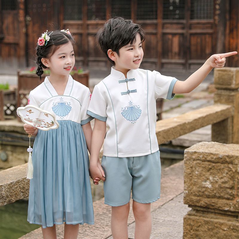 Children's ancient Hanfu Chinese -style national summer elementary school students performing clothes