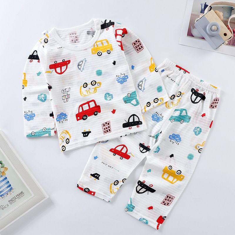 Factory wholesale children clothes high quality/ Hot selling boys and girls cartoon printed pajamas set Tops+Pants Sleepwear