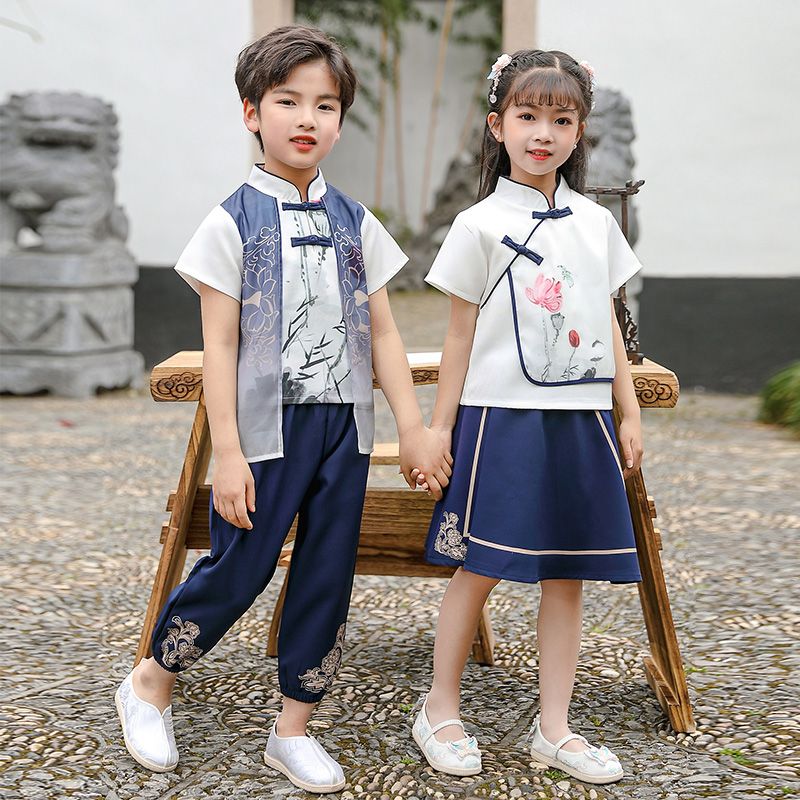 Children's ancient Hanfu Chinese -style national summer elementary school student performance suit set first grade