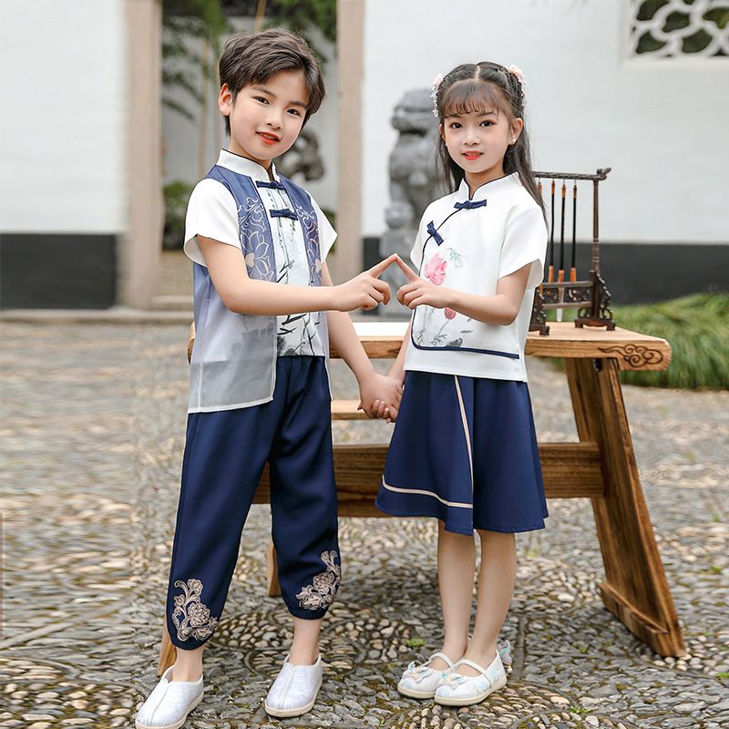 Children's ancient Hanfu Chinese -style national summer elementary school student performance suit set first grade