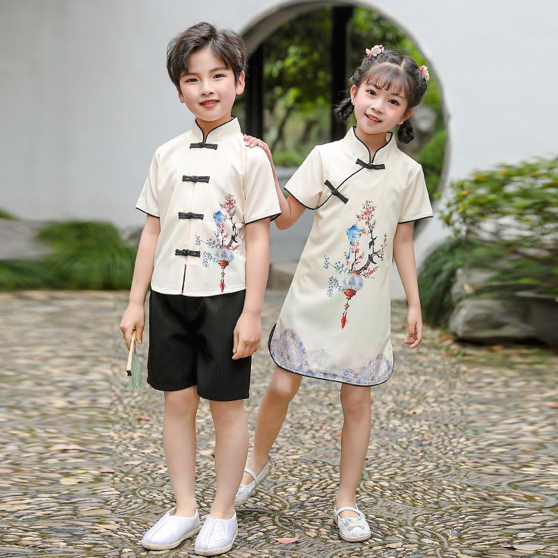 Children's ancient Hanfu Chinese -style national summer elementary school student performance suit jet third grade