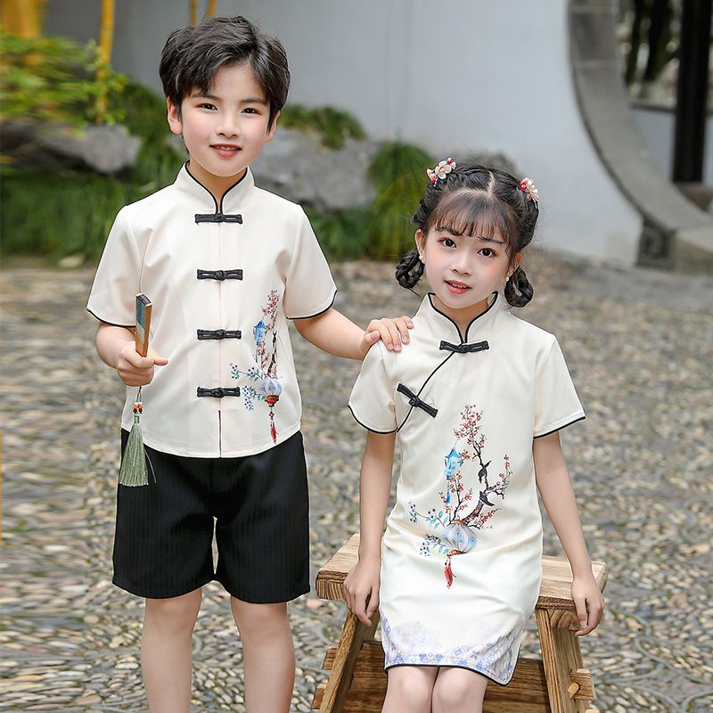 Children's ancient Hanfu Chinese -style national summer elementary school student performance suit jet third grade