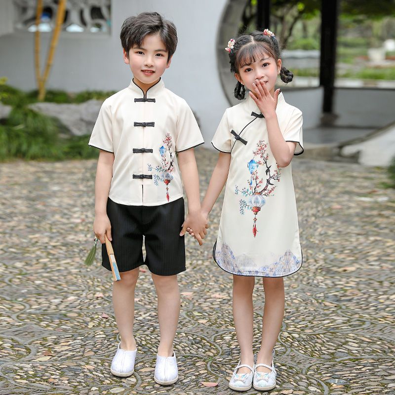 Children's ancient Hanfu Chinese -style national summer elementary school student performance suit jet third grade