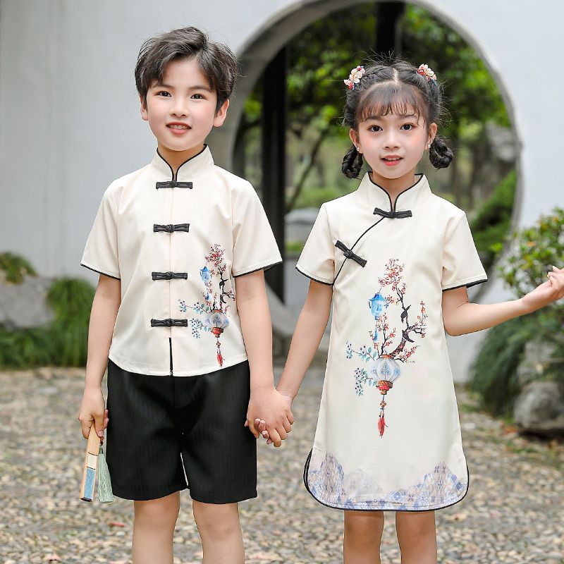 Children's ancient Hanfu Chinese -style national summer elementary school student performance suit jet third grade