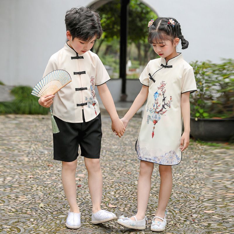 Children's ancient Hanfu Chinese -style national summer elementary school student performance suit jet third grade