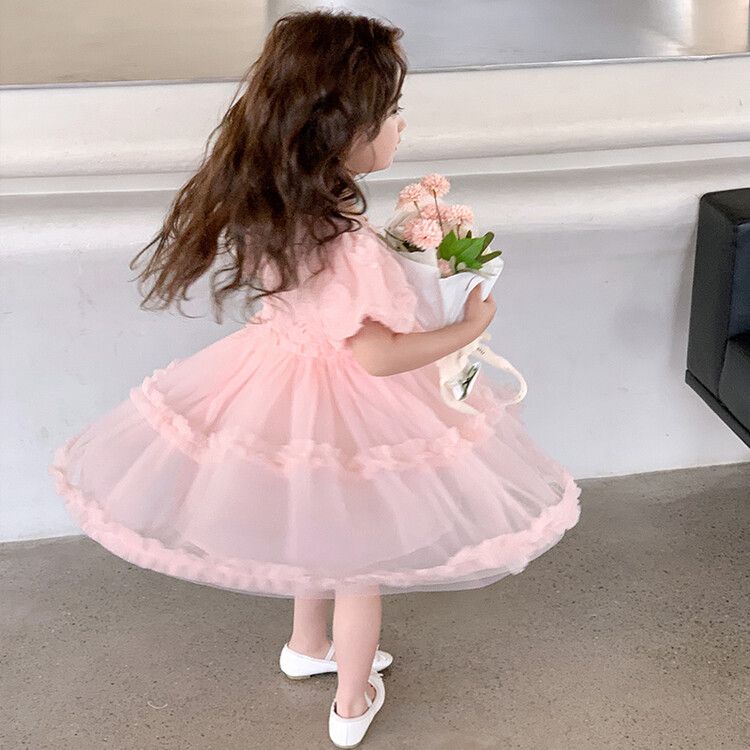 Girls Floral Detailed Tulle Kids Dress Perfect for Parties, Events and Photo Outings