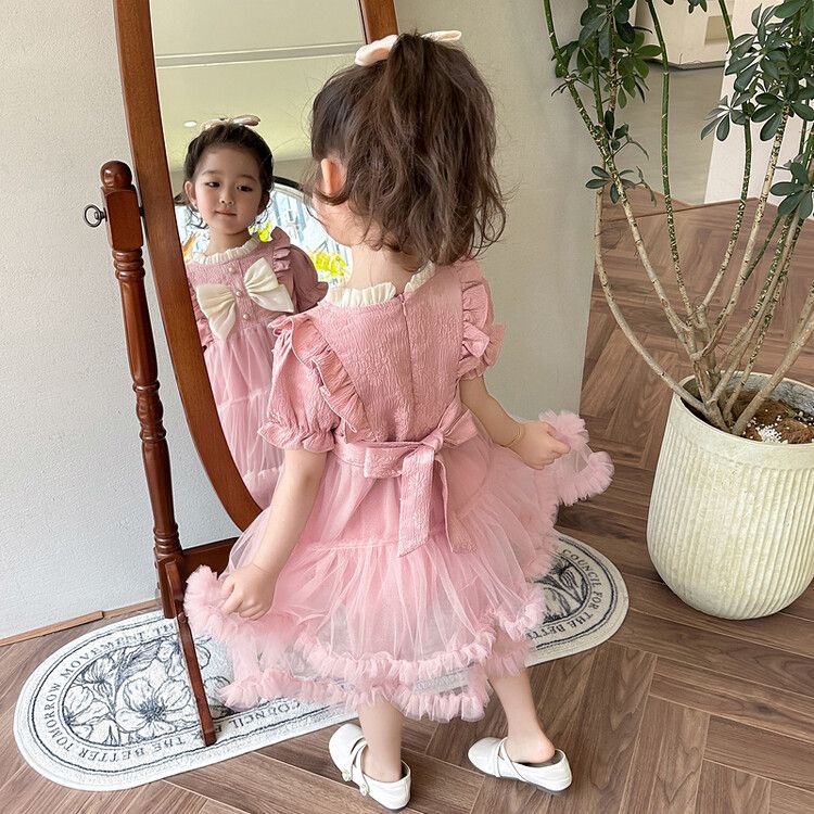 Charming floral print tulle children's dress perfect for parties, birthday events and everyday outings