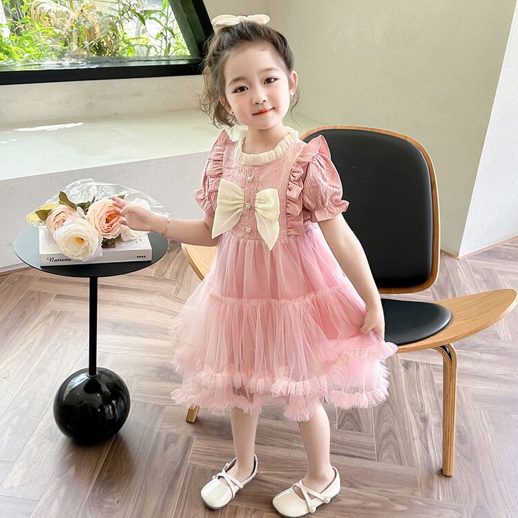 Charming floral print tulle children's dress perfect for parties, birthday events and everyday outings