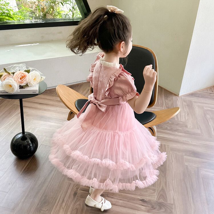 Charming floral print tulle children's dress perfect for parties, birthday events and everyday outings