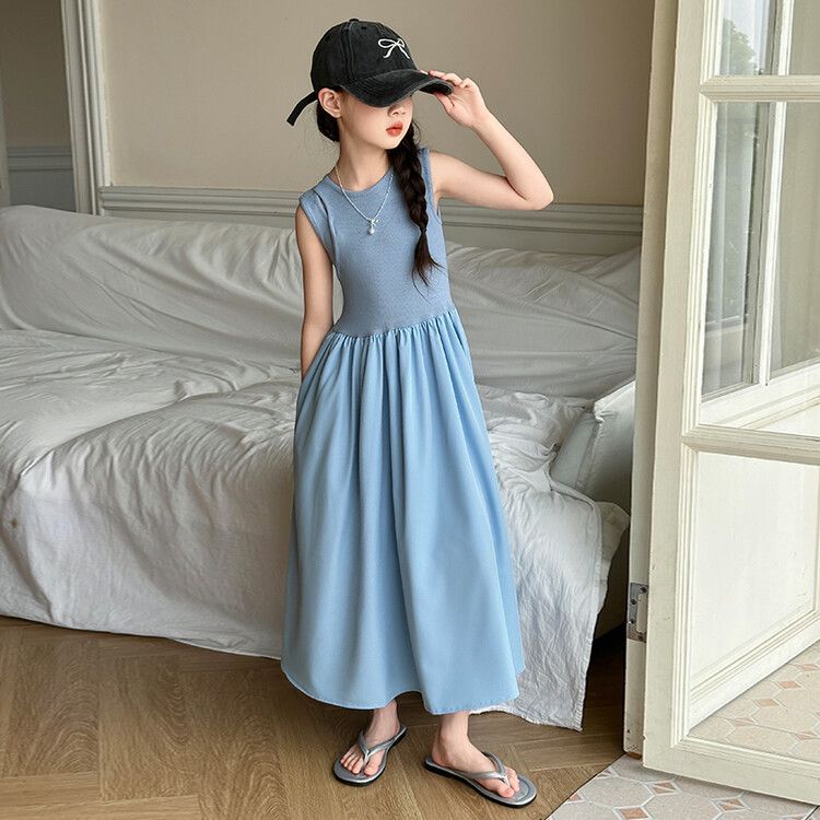 Fashionable Blue Sleeveless Maxi Dress for Girls - Perfect for Casual and Everyday Wear, Comfortable and Cool