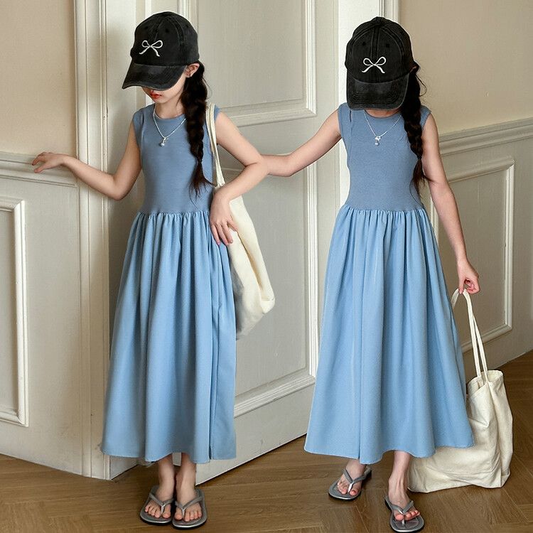 Fashionable Blue Sleeveless Maxi Dress for Girls - Perfect for Casual and Everyday Wear, Comfortable and Cool