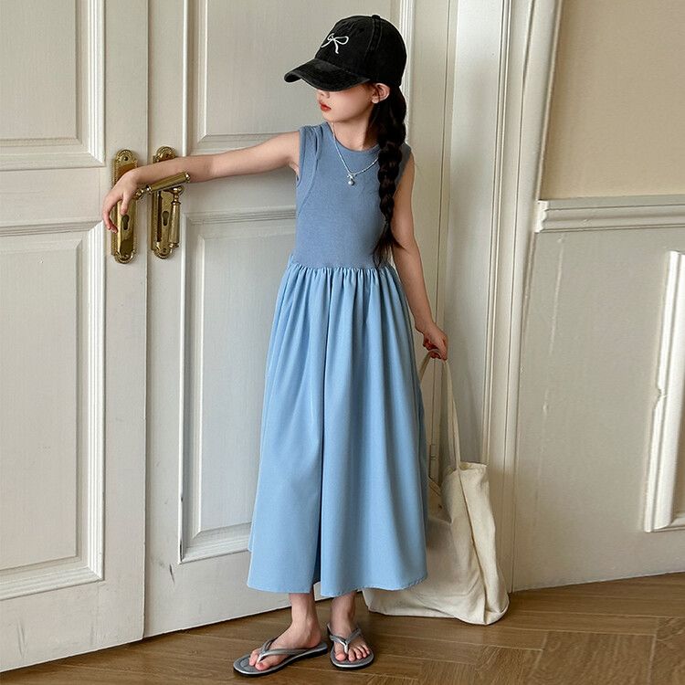 Fashionable Blue Sleeveless Maxi Dress for Girls - Perfect for Casual and Everyday Wear, Comfortable and Cool