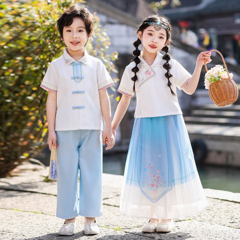 Children's ancient Hanfu Chinese -style national summer elementary school student performance service third grade