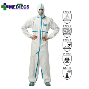 Medical PPE 63gsm Type 4 5 6 EN14126 Hazmat-Suit With Tape Coverall