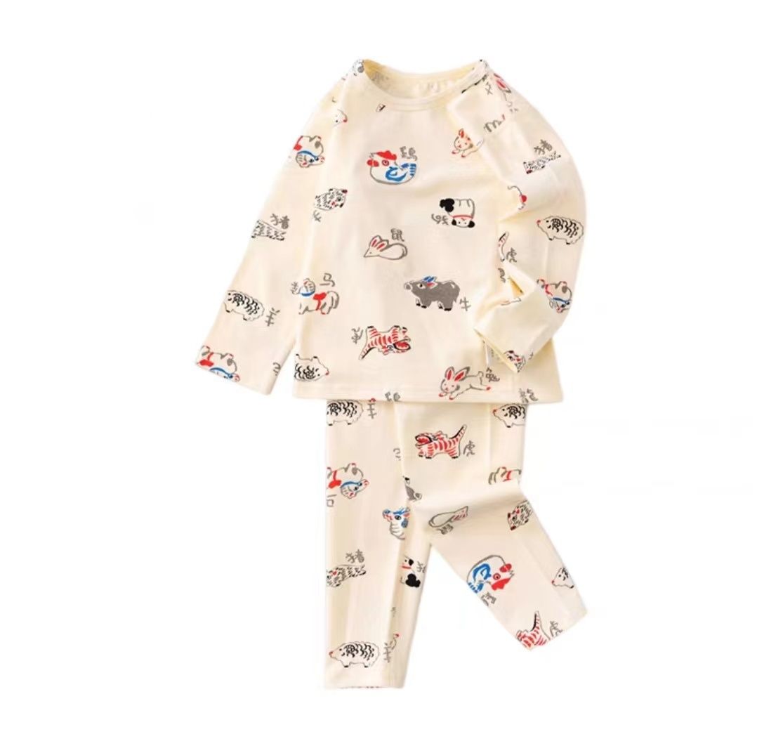 Pajamas 100% Carton Print Winter Baby High Waist Pants Infant Kids Sleeping Wear