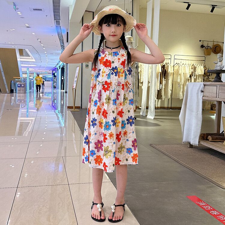 Girls' Floral Kids Dress Flower Print, Summer Casual A-Line Dress, Lightweight and Comfortable, Perfect for Everyday Wear