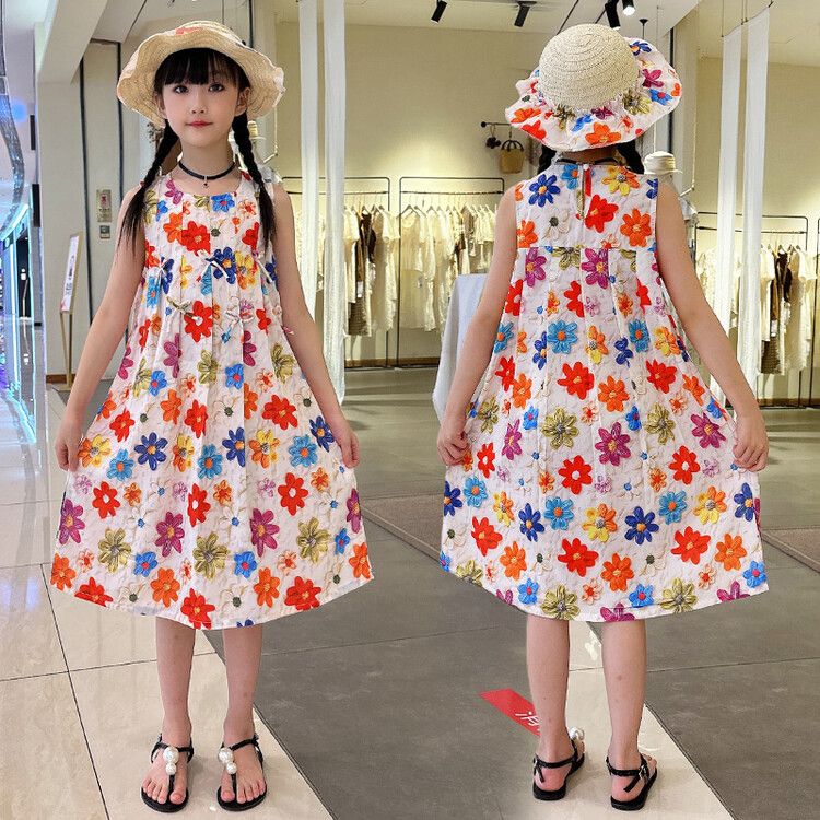 Girls' Floral Kids Dress Flower Print, Summer Casual A-Line Dress, Lightweight and Comfortable, Perfect for Everyday Wear