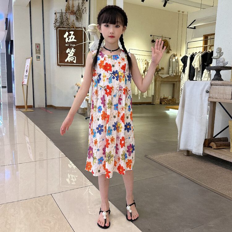 Girls' Floral Kids Dress Flower Print, Summer Casual A-Line Dress, Lightweight and Comfortable, Perfect for Everyday Wear