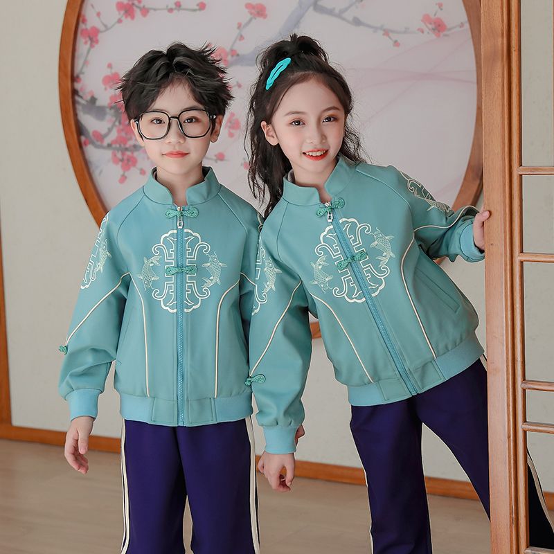 Casual sports suite closed zipper jogging suit 2 pieces of sweatwear suitable for children and elementary school students first