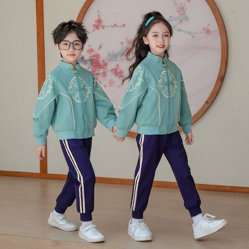 Casual sports suite closed zipper jogging suit 2 pieces of sweatwear suitable for children and elementary school students first