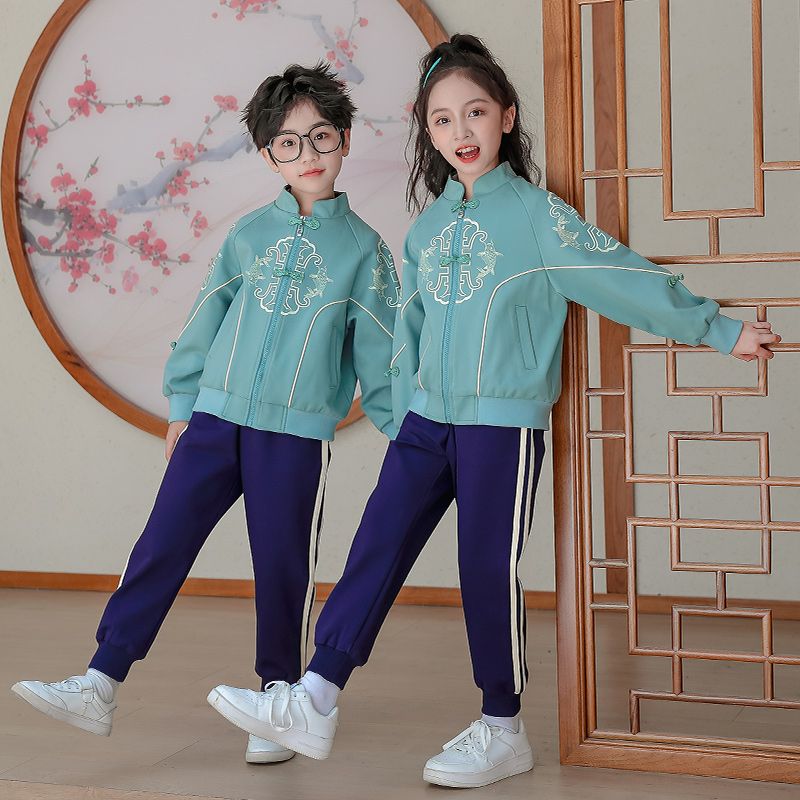 Casual sports suite closed zipper jogging suit 2 pieces of sweatwear suitable for children and elementary school students first