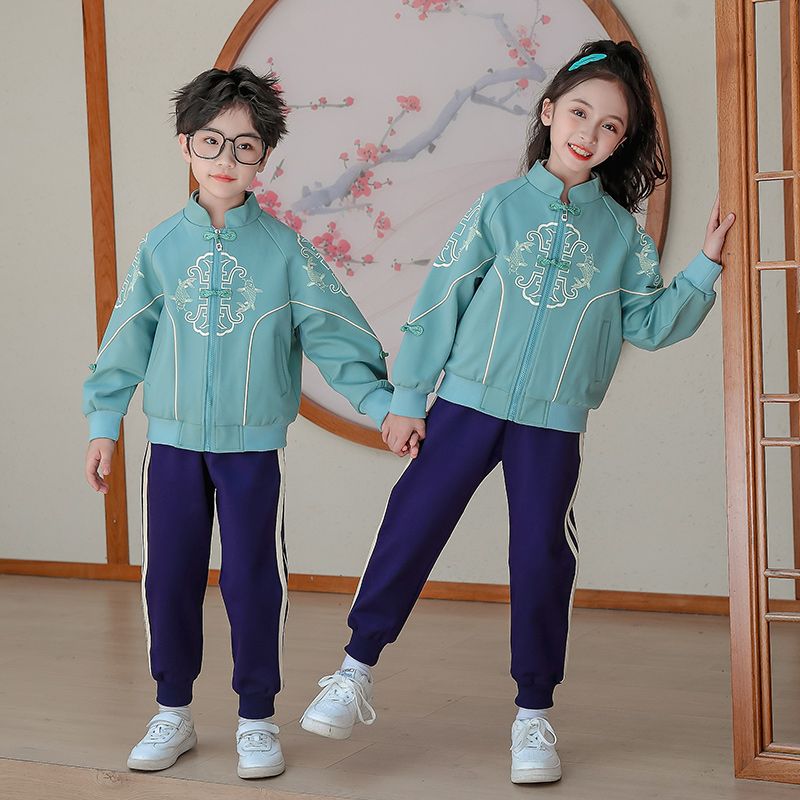 Casual sports suite closed zipper jogging suit 2 pieces of sweatwear suitable for children and elementary school students first