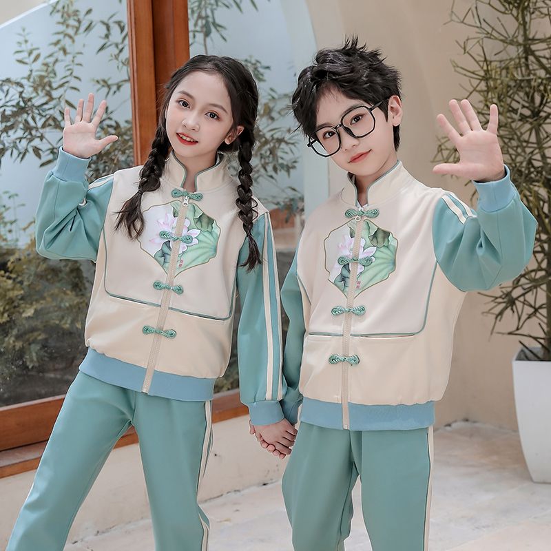 Casual sports suite closed zipper jogging suit 2 pieces of sweatwear suitable for children and elementary school students second