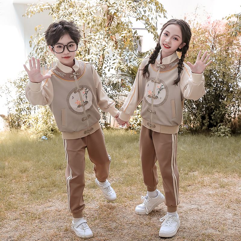 Casual sports suite closed zipper jogging uniform set 2 pieces of skirt shirt suitable for children and elementary school studen