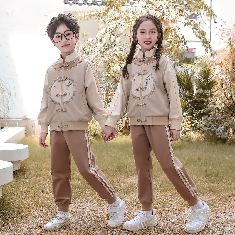 Casual sports suite closed zipper jogging uniform set 2 pieces of skirt shirt suitable for children and elementary school studen