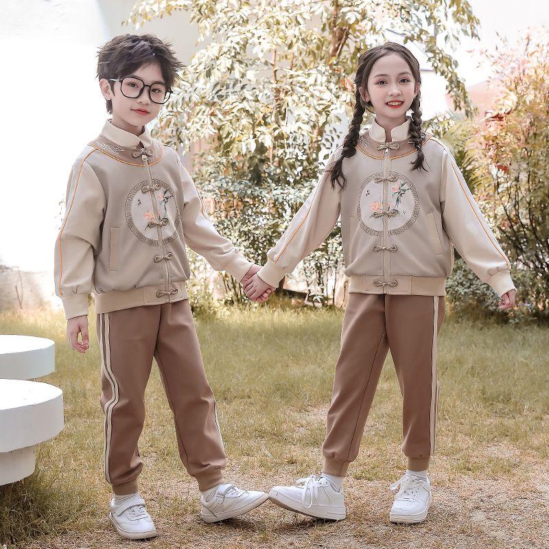 Casual sports suite closed zipper jogging uniform set 2 pieces of skirt shirt suitable for children and elementary school studen