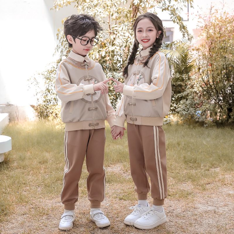 Casual sports suite closed zipper jogging uniform set 2 pieces of skirt shirt suitable for children and elementary school studen