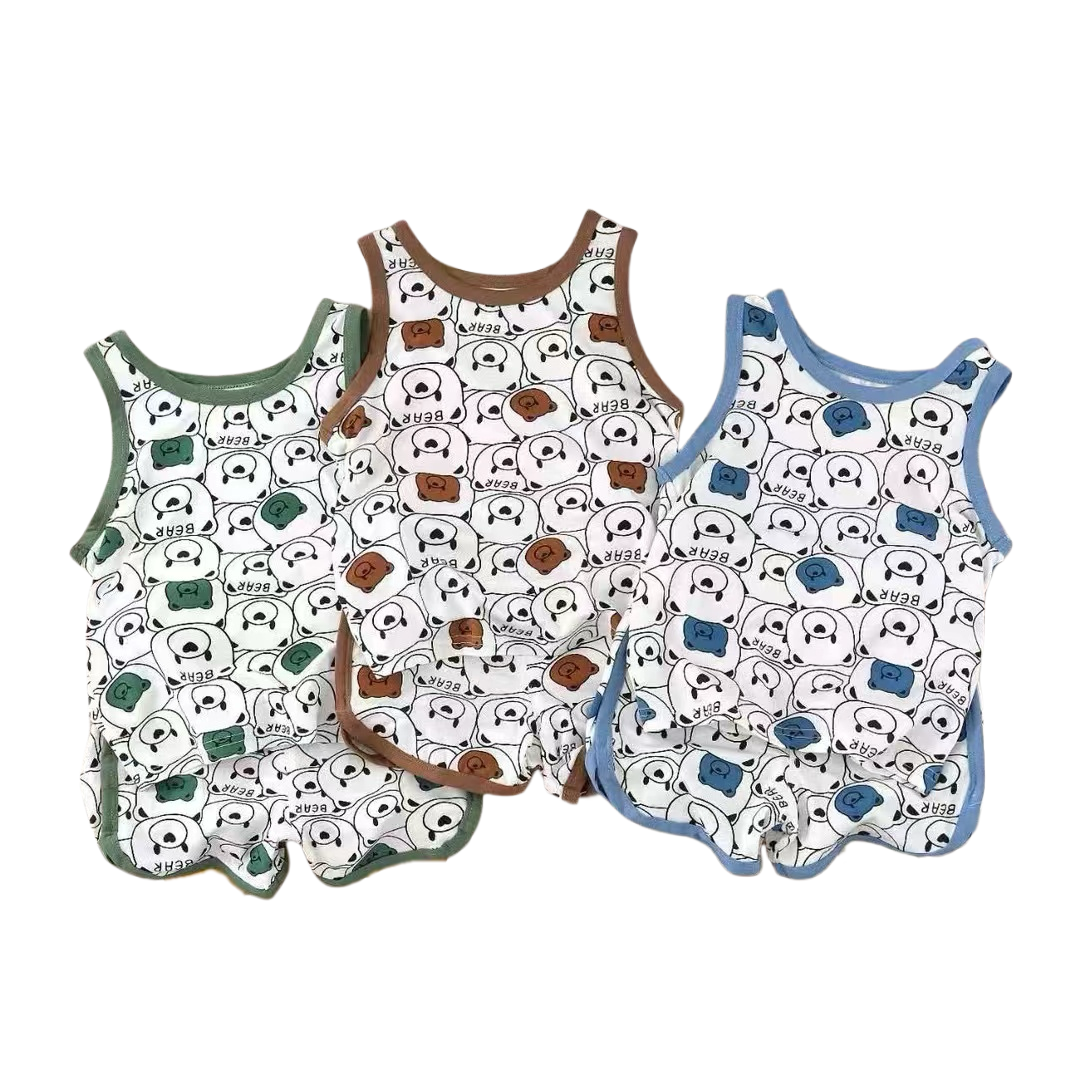 Children Summer Pure Cotton New Sleeveless Boys Summer Vest Pants Set Clothes Suit