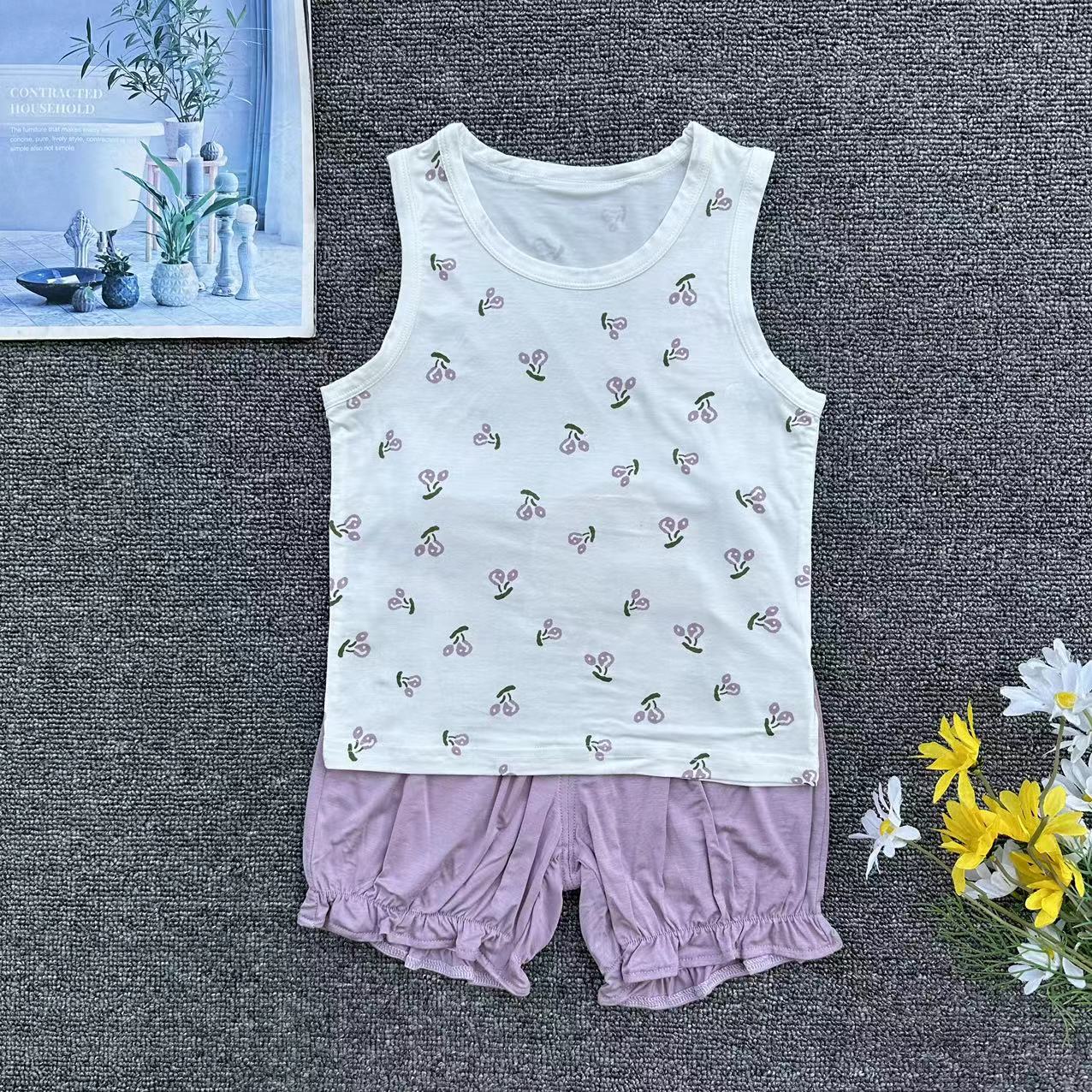 Children's Summer Sleeveless Vest Solid Color Kids Thin Casual Girls Tops Baby Boys Clothing Sets