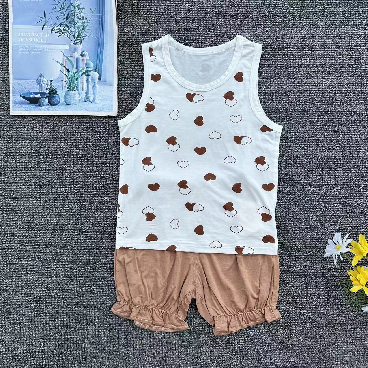 Children's Summer Sleeveless Vest Solid Color Kids Thin Casual Girls Tops Baby Boys Clothing Sets