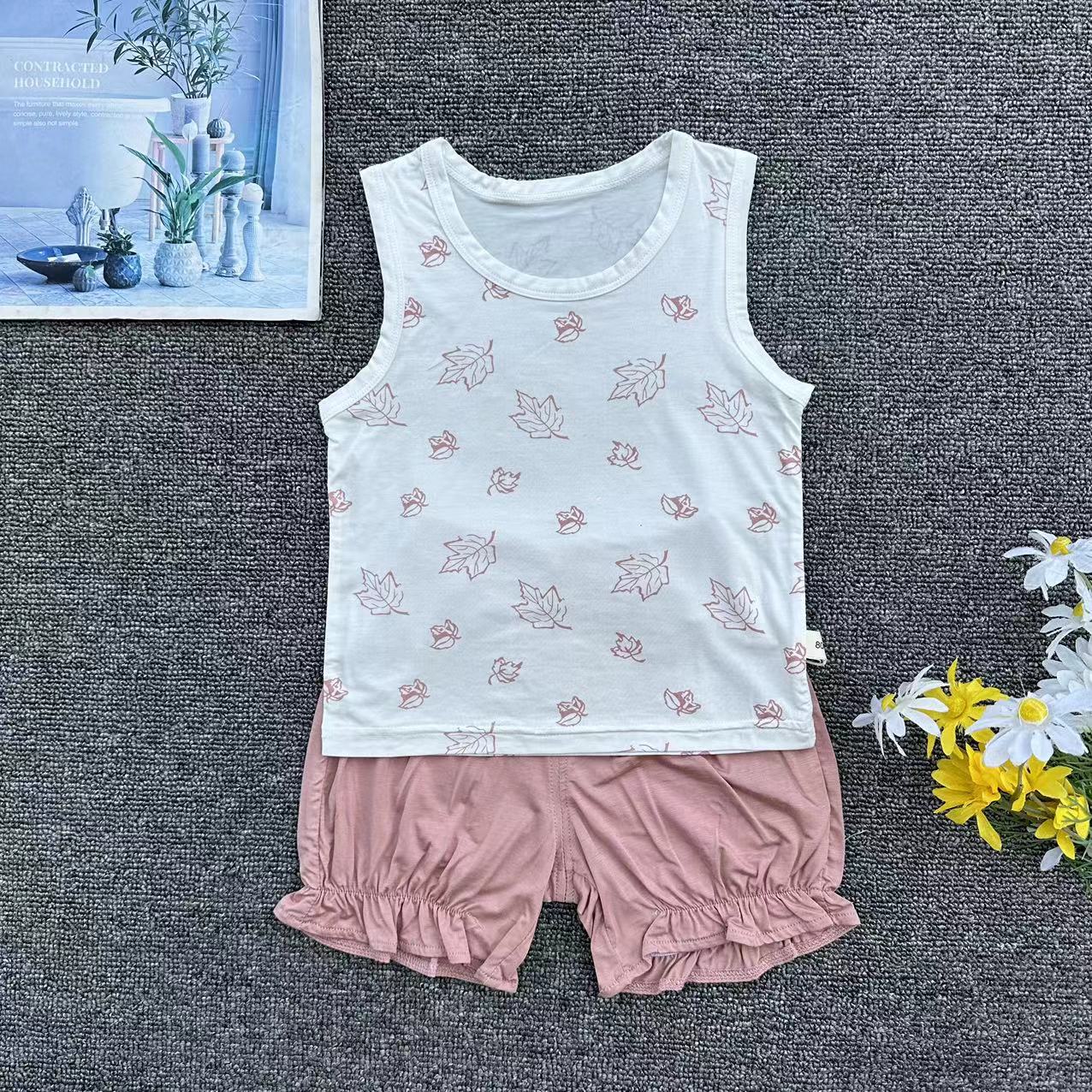 Children's Summer Sleeveless Vest Solid Color Kids Thin Casual Girls Tops Baby Boys Clothing Sets