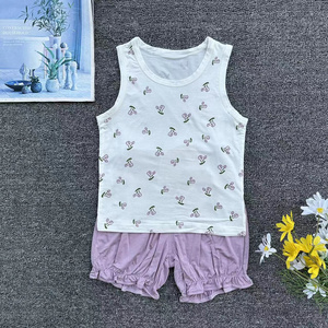 Wholesale of children's summer children's vest set, baby pure cotton sleeveless cartoon two-piece set