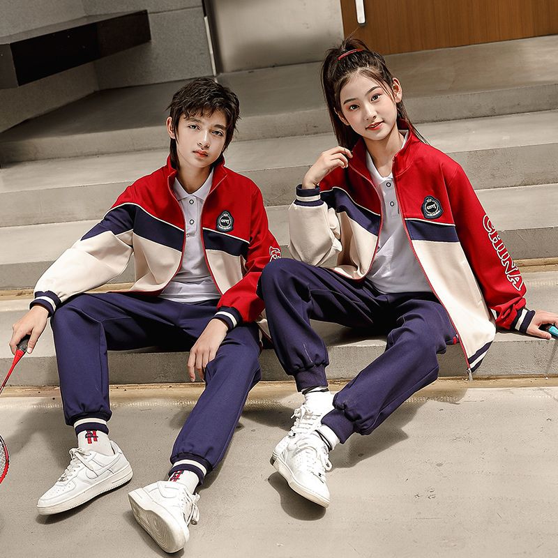 Leisure sports suite closed zipper jogging uniform set 2 skirt shirts suitable for children's primary school first grade