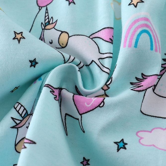 Kids Girl's Blue Unicorn Print Short-Sleeve Dress Adorable Summer Dress for Toddlers and Little Girls