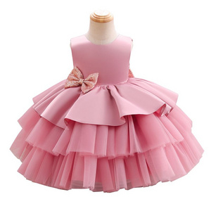 Kids Dresses for Girls Satin Birthday Party Tulle Pageant Dress Elegant Princess Casual Formal Children Clothing Wholesale