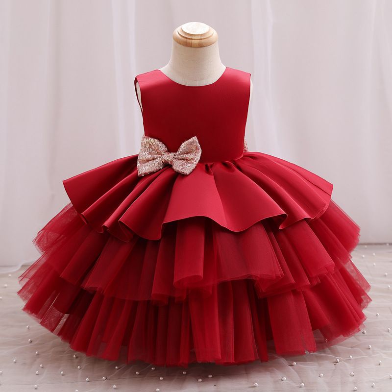 Kids Dresses for Girls Satin Birthday Party Tulle Pageant Dress Elegant Princess Casual Formal Children Clothing Wholesale