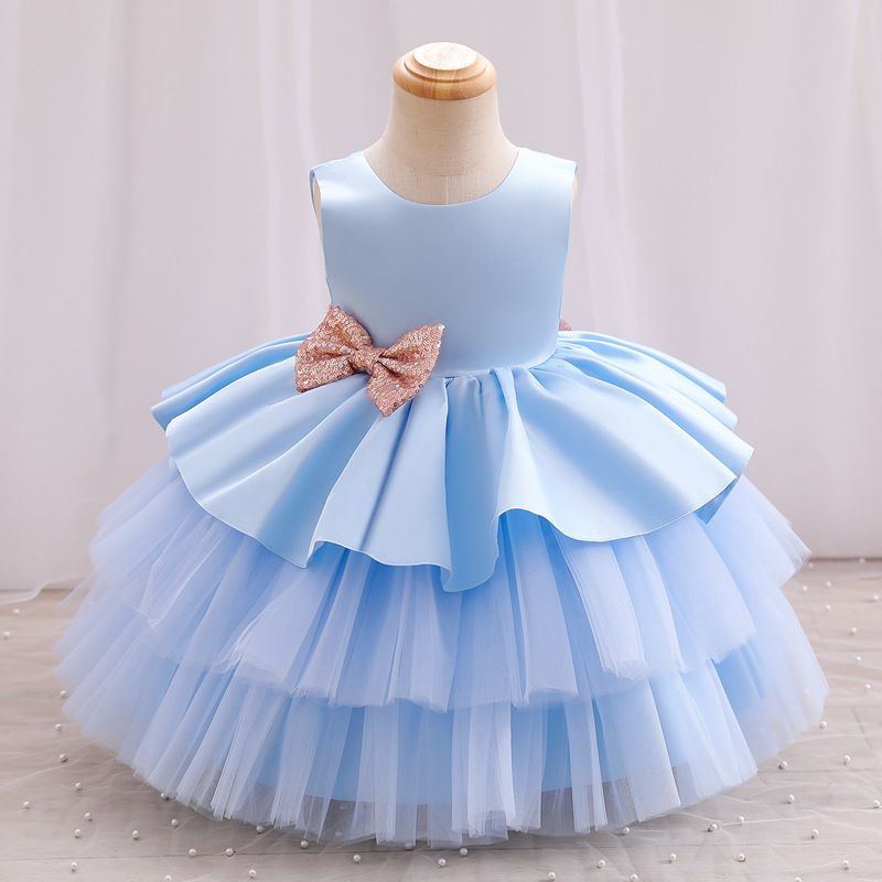 Kids Dresses for Girls Satin Birthday Party Tulle Pageant Dress Elegant Princess Casual Formal Children Clothing Wholesale